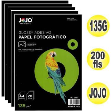 Imagem de Papel Fotográfico Glossy Adesivo 135gr JOJO A4 200 Folhas, Branco, 210