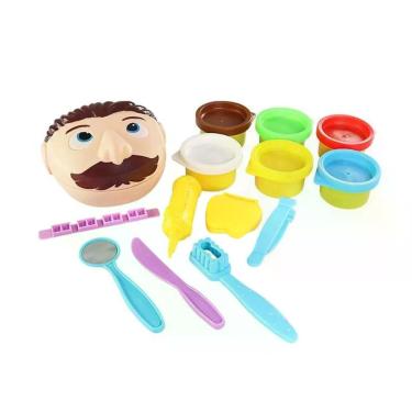 Imagem de Kit Brincar de Dentista com Moldes e 06 Potes de Massinha Brincadeira Educativa Ferramentas Odontológicas Plástico Toys