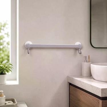 Imagem de Suporte Multiuso para Banheiro Modelo Branco com Sistema de Ventosas de Alta Aderência e Trava de Segurança Branca Dello