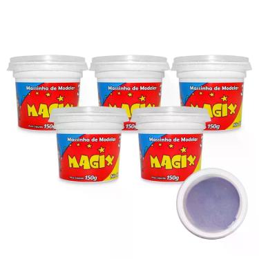Imagem de Kit 5 Potes Massa Massinha de Modelar Infantil 150g Escolar - MAGIX KI