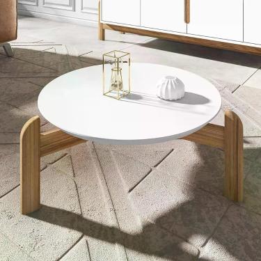 Imagem de Mesa De Centro Lizz Redonda Com Pés Em Madeira Maciça Branco-cedro Branco-cedro