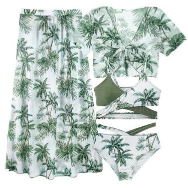 Imagem de Panegy Conjunto de biquíni de 4 peças para meninas com camisa curta, saia longa, roupa de banho floral, roupa de banho para 8 a 12 anos, Verde, 10 Years