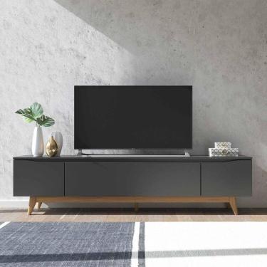 Imagem de Rack para TV até 75 Polegadas MDF 219,5cm Pés em Madeira Maciça Flynt