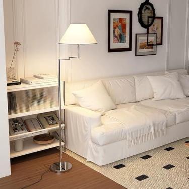 Imagem de Bofea - Candeeiro de pé com braço oscilante moderno para sala de estar, luz de leitura regulável, lâmpadas de poste cromadas com sombra de tecido, luminária de chão industrial aconchegante e quente