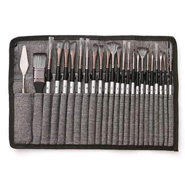 Imagem de Domary Conjunto de pincéis de 23 unidades de diferentes tamanhos para cabelos de nylon profissional Pincel com cabo de madeira e raspador Bolsa de organização para artistas Crianças Adultos para pintura a guache a óleo acrílico com aquarela
