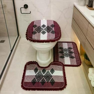 Imagem de Jogo para Banheiro Kit Tapetes Luxo Premium 100% Algodão 3 Peças Vinho OEM