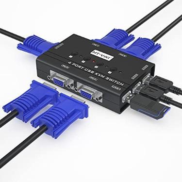 Imagem de MT-VIKI KVM Switch VGA, interruptor KVM de 4 portas para 4 computadores, compartilhe um monitor, teclado e mouse, 3 hub USB 2.0, 4 cabos VGA KVM, preto
