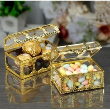Imagem de Kit 12 Mini Baú Dourado De Acrílico Enfeite Para Festa Lembrancinha De