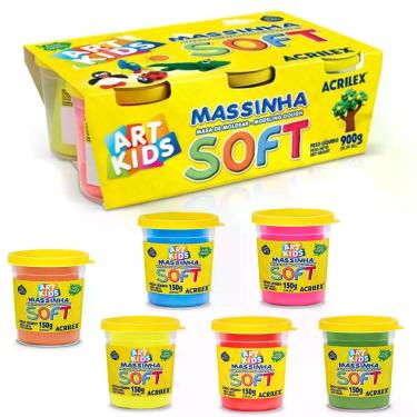 Imagem de Kit 6 Cores Massinha de Modelar Acrilex Soft 900g Artkids