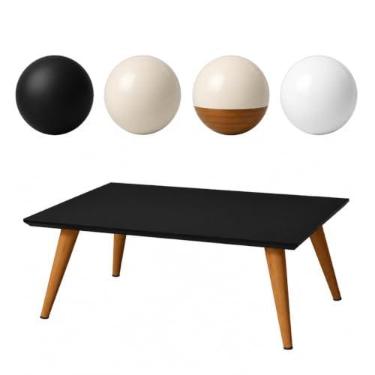 Imagem de Mesa De Centro Retangular Sala Mdf Pé Palito Decorativa Off White/Freijo