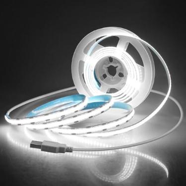 Imagem de Aclorol Fita de LED USB COB para TV 5V alimentada por USB, fita de LED, luz do dia, branca, 1,5 m, 320 LEDs/M 6000K COB, luz de fundo de LED para quarto, embaixo do armário, cozinha, faça você mesmo