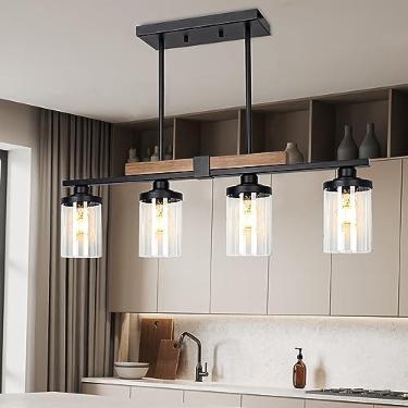Imagem de VenzBlomia Luzes de ilha de 4 luzes para cozinha com altura ajustável