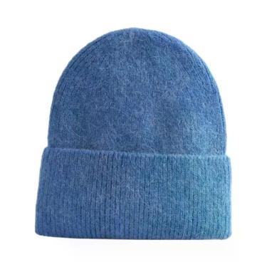 Imagem de Gorro Feminino Azul De Lã Cashmere E Pele De Coelho Angorá, Quente E M