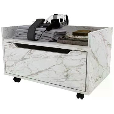 Imagem de Balcão Para Gabinete De Banheiro 1 Gaveta Com Rodízio Mármore Branco