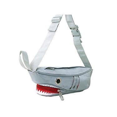 Imagem de WonderMolly Bum Bag Bolsa de náilon premium Shark Fanny Pack Cinza com bolsos laterais de gel, 40,6 cm