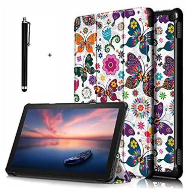 Imagem de Capa dobrável com suporte para tablet Amazon Fire HD 10/Fire HD 10 Plus de 10,1 polegadas (11ª geração, versão 2021) - capa fina à prova d'água com função de despertar/hibernação automática, caneta capacitiva sensível ao toque, borboleta colorida