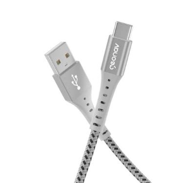 Imagem de Geonav Cabo USB-A para USB-C, 1.2 metros, nylon trançado, resiste até 10 mil dobras, carregamento rápido (até 40 W) e tranferência de dados (480 Mbps), ESC05WT, branco