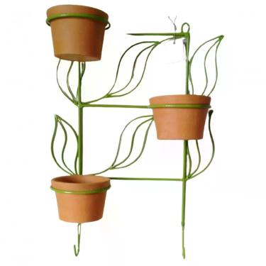 Imagem de Suporte Ferro Para Plantas 3 Vasos E 2 Ganchos - Verde