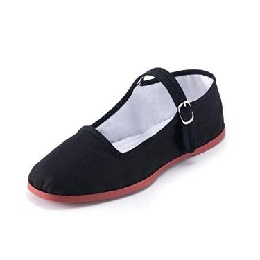 Imagem de SAEEKO Sapatilhas femininas clássicas chinesas, sapatos casuais de boneca chinesa, algodão Mary Janes, sapatos chineses de tai chi, Preto, 40