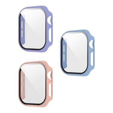 Imagem de XFEN Pacote com 3 capas multicoloridas com protetor de tela de vidro temperado para Apple Watch Series 10, Series 11 42 mm, azul claro + roxo lavanda + rosa, toque suave, fácil instalação, proteção de
