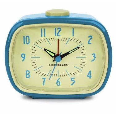 Imagem de Kikkerland Despertador clássico simples de mesa estilo vintage retrô operado por bateria, em azul