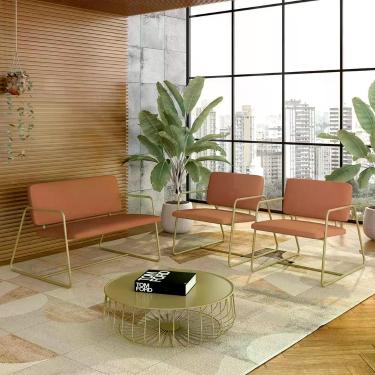 Imagem de Conjunto Namoradeira E Poltronas Sintra Industrial Dourado/terrac- M.a