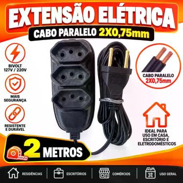 Imagem de Extensão Elétrica 2 Metros 10A Bivolt - Mega Plug