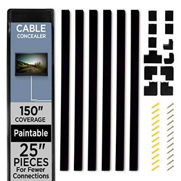 Imagem de Cable Shield Corretor de cabos na parede com 6 pistas, 63,5 cm, sistema de gerenciamento de cabos de 150 cm, esconde cabos, fios para TVs de parede, computadores – preto (236867AJX)
