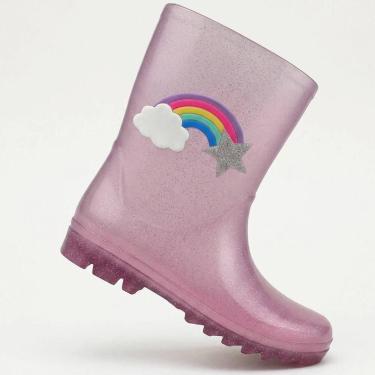 Imagem de Galocha Infantil Feminina Estrela Arco Iris - Kimimo, Rosa glitter, 23