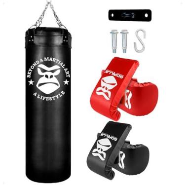Imagem de Gorilla Saco de Boxe com Suporte 120cm + 02 Luvas de Muaythai Bate Saco + Suporte de Teto Chumbador Parabolt