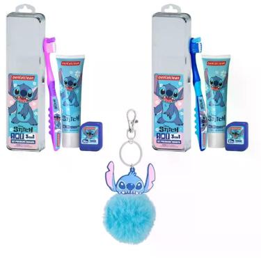 Imagem de Kit Dental Infantil Dentalclean Kit Premium 3 em 1 Stitch para Higiene Bucal com Escova Gel Dental 50g Fio Dental Estojo