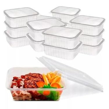Imagem de Kit Marmita Descartável Retangular para Comida Fitness - Embalagem Plástica para Refeições (24 Unid.) (1000)