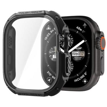 Imagem de Spigen Tough Armor Projetado para Capa Apple Watch Ultra 3/2/1 49mm Capa Durável de Cobertura Completa com Protetor de Tela de Vidro Temperado Sensível ao Toque Integrado - Preto