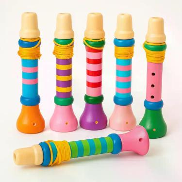 Imagem de Trompete Infantil Colorido Instrumento Musical Madeira 18cm - Toy Mix