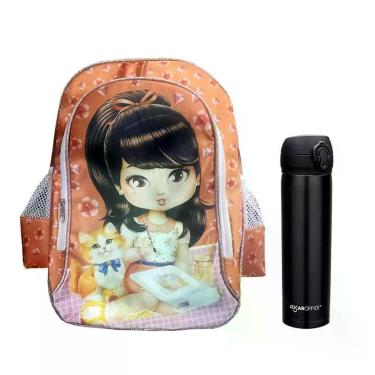 Imagem de Kit Mochila Escolar Infantil Jolie Morena E Garrafa De água 97826 400ml Preta - Abcd