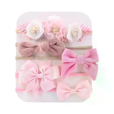 Imagem de Faixas De Cabelo De Nylon Com Laço Elástico Para Bebê Menina, 5 Peças/