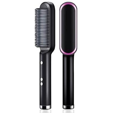 Imagem de EVERLUSH Escova alisadora de cabelo – Melhores presentes femininos – Escova de cabelo alisadora – Pente de cabelo com placas de cerâmica antiqueimadura e várias configurações de temperatura