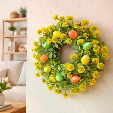 Imagem de Guirlanda Decorativa de Páscoa com Ovinhos Artificiais 30cm para Portas e Paredes Verde