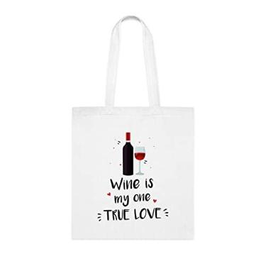 Imagem de Sacola Wine Is My One True Love, presente engraçado para amantes de vinho, bolsa de ombro, bolsas reutilizáveis, ideia de de Natal, Branco