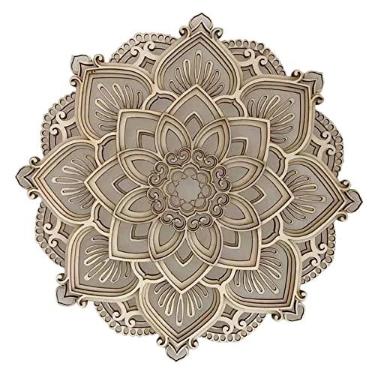 Imagem de Bothyi Lâmpada suspensa LED elegante de madeira acrílica mandala decoração de fundo de festa ornamento de sala de ioga, madeira