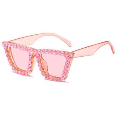 Imagem de Strass gato olho glitter óculos de sol feminino cateye vintage espumante cristal diamante óculos de sol, c6, um tamanho