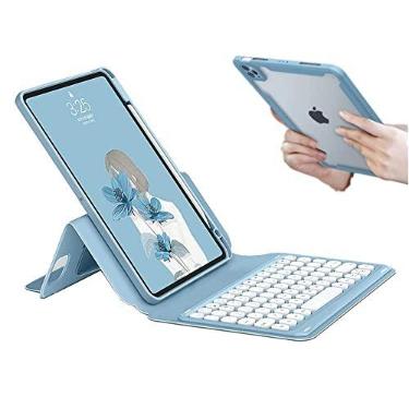 Imagem de Capa com teclado para iPad 9ª 8ª geração 7ª geração 10,2 polegadas/Air3/Pro 10,5, teclado destacável magnético com capa traseira transparente, teclas arredondadas, capa dura fina magnética transparente, azul celeste