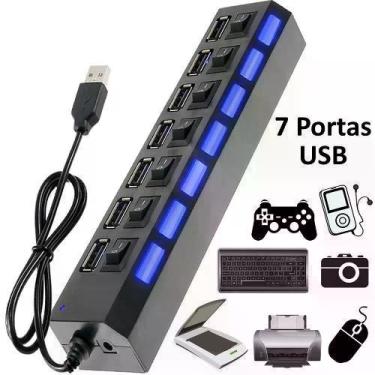 Imagem de Hub 7 Portas Usb 2.0 Led Indicador Entrada para Fonte Preto