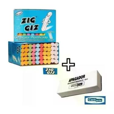 Imagem de Kit Giz Colorido 50 Unidades + 1 Apagador Eva - Chalkboard - ZIG GIZ E
