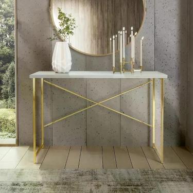 Imagem de Aparador Steel 90 Cm Estilo Industrial Com Pés Em Aço Dourado/branco