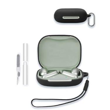 Imagem de Capa para fones de ouvido Anker Soundcore AeroFit 2 AI Assistant, capa protetora de silicone macio WUNIAK portátil resistente a arranhões com kit de limpeza, mosquetão e cordão, preta