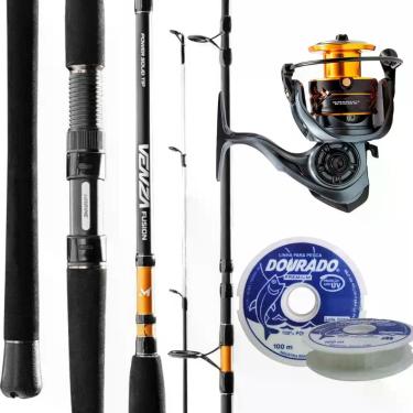 Imagem de Kit Pesca Molinete Carretel Aluminio Drag 8Kg Vara Venza Linha - Marur
