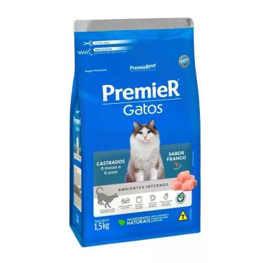Imagem de Ração Seca Premier Pet Ambientes Internos Frango 6 Meses a 6 Anos Gato