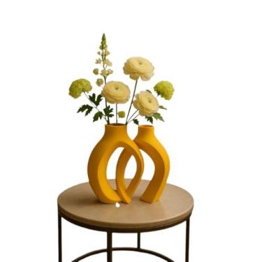 Imagem de Vaso Decorativo - Decoração Para Diversos Ambientes - Vaso Duplo Moderno(AMARELO 19 CM)