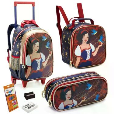 Imagem de Conjunto Escolar Princesa Mochila de Rodinha Estojo Lancheira Térmica 